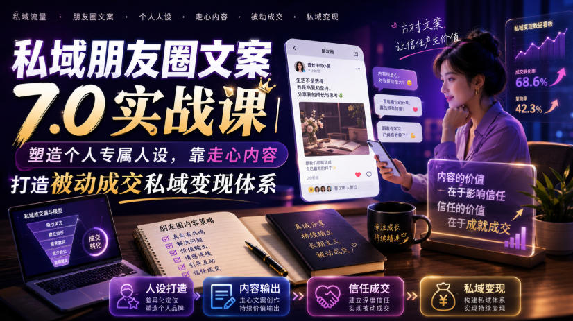 私域朋友圈文案7.0实战课|塑造个人专属人设,靠走心内容打造被动成交私域变现体系-凡人轻创