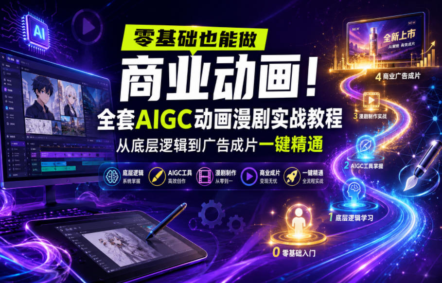 零基础也能做商业动画!全套AIGC动画漫剧实战教程,从底层逻辑到广告成片一键精通-凡人轻创