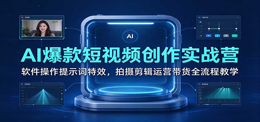 AI爆款短视频创作实战营：软件操作提示词特效，拍摄剪辑运营带货全流程教学-凡人轻创