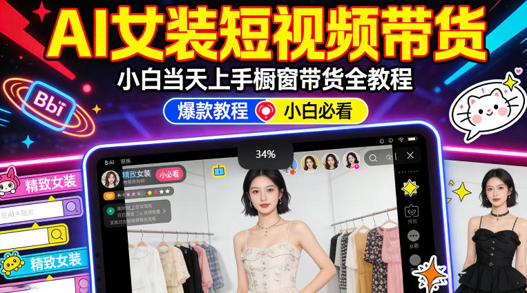 AI女装短视频橱窗带货：小白零门槛当天上手，高佣金爆款轻松賺！-凡人轻创