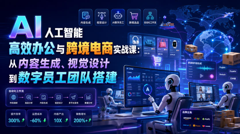 AI人工智能高效办公与跨境电商实战课:从内容生成、视觉设计到数字员工团队搭建-凡人轻创