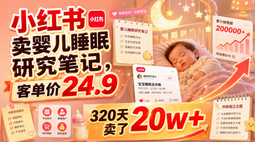 小红书卖婴儿睡眠研究笔记,客单价24.9,320天卖了20w+-凡人轻创