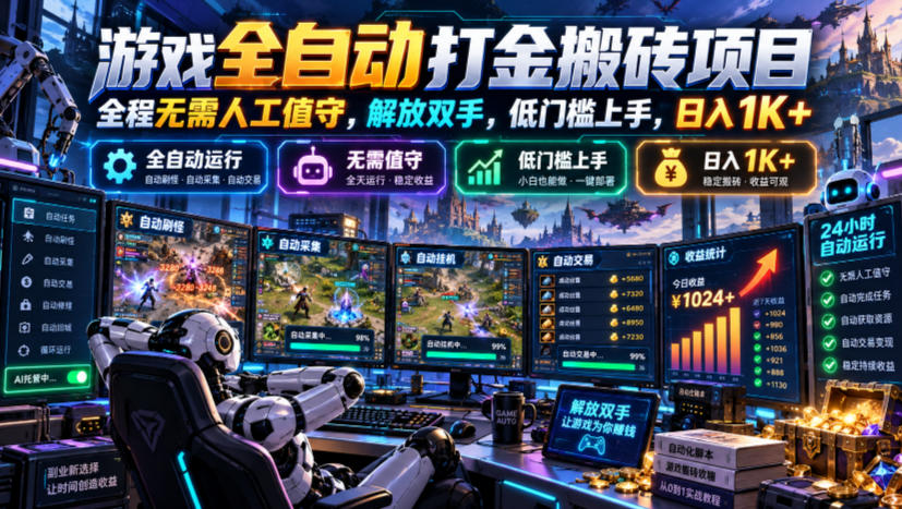 游戏全自动打金搬砖项目,全程无需人工值守,解放双手,低门槛上手,日入1K+【揭秘】-凡人轻创