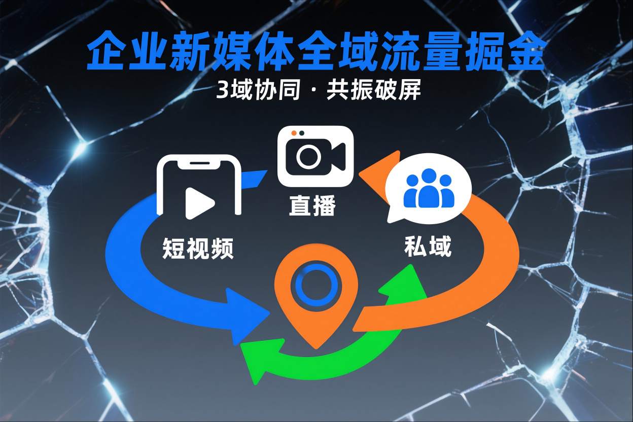 短视频全域商业模式，企业新媒体全域流量掘金，3域协同，共振破屏，短视频-直播-私域-地域-凡人轻创