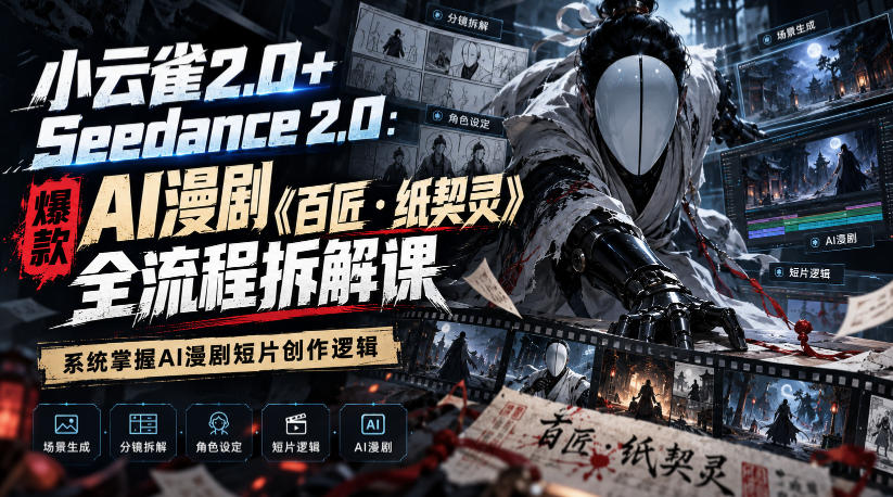 小云雀2.0+Seedance 2.0：爆款AI漫剧《百匠・纸契灵》全流程拆解课，系统掌握AI漫剧短片创作逻辑-凡人轻创