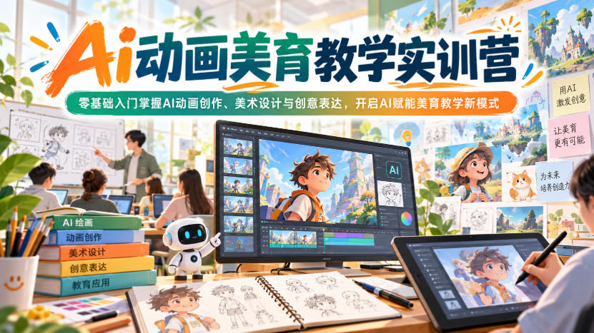 Ai动画美育教学实训营，零基础入门掌握AI动画创作、美术设计与创意表达，开启AI赋能美育教学新模式-凡人轻创