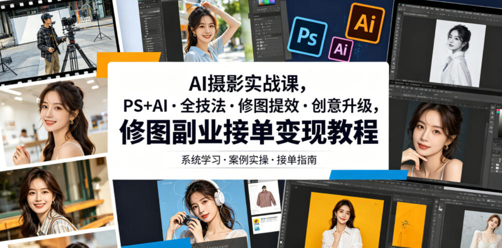 AI摄影实战课，PS+AI・全技法・修图提效・创意升级，修图副业接单变现教程-凡人轻创