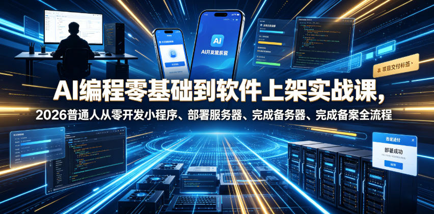 AI编程零基础到软件上架实战课，2026普通人从零开发小程序、部署服务器、完成备案全流程项目落地教程-凡人轻创