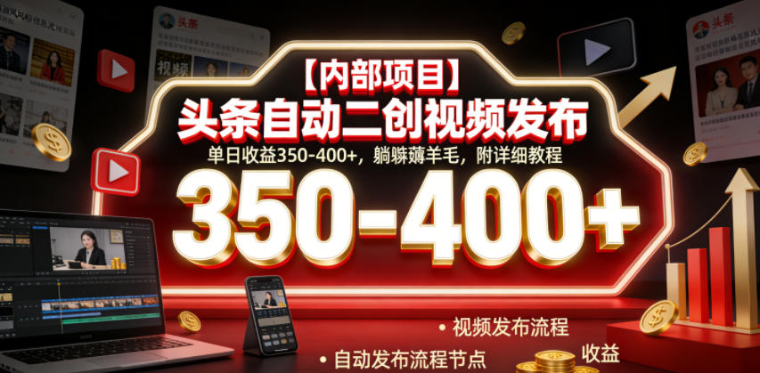【内部项目】头条自动二创视频发布,单日收益350-400+,躺賺薅羊毛,附详细教程【揭秘】-凡人轻创