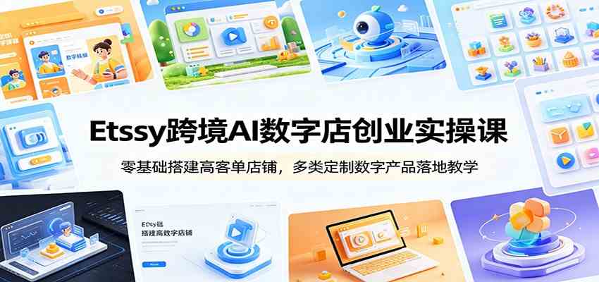Etsy跨境AI数字店创业实操课：零基础搭建高客单店铺，多类定制数字产品落地教学-凡人轻创