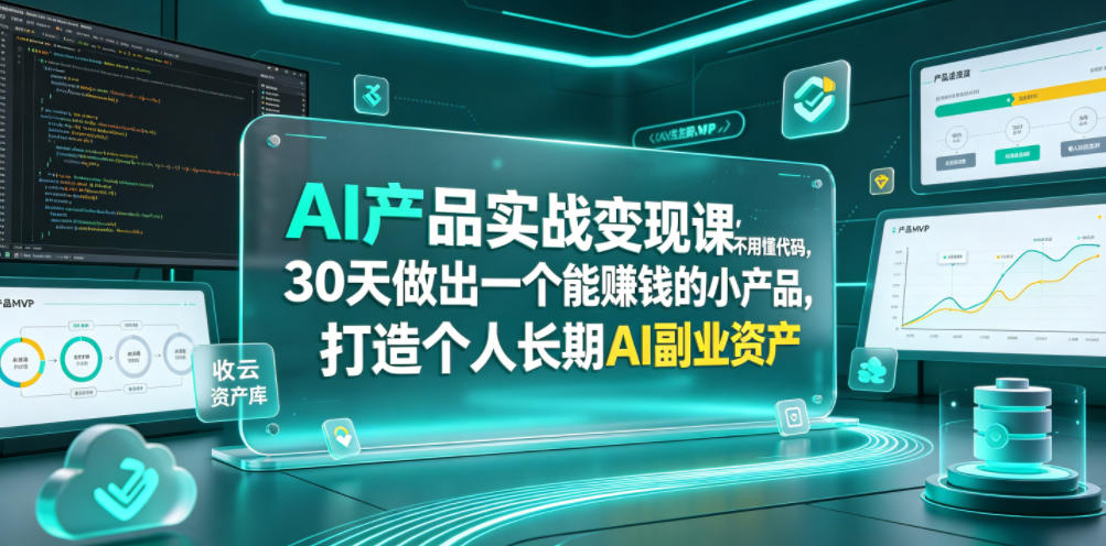 AI产品实战变现课，不用懂代码，30天做出一个能賺钱的小产品，打造个人长期AI副业资产-凡人轻创