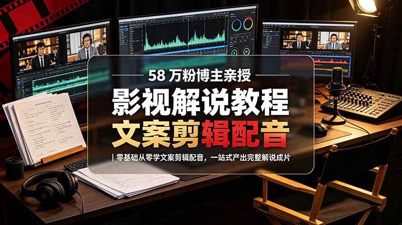 （19160期）58 万粉博主荧幕春秋亲授影视解说教程｜零基础从零学文案剪辑配音，一站式产出完整解说成片-凡人轻创
