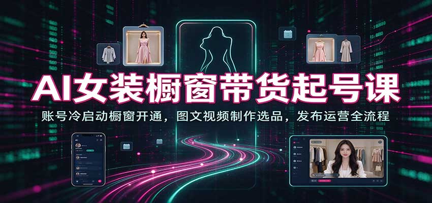 AI女装橱窗带货起号课：账号冷启动橱窗开通，图文视频制作选品，发布运营全流程-凡人轻创