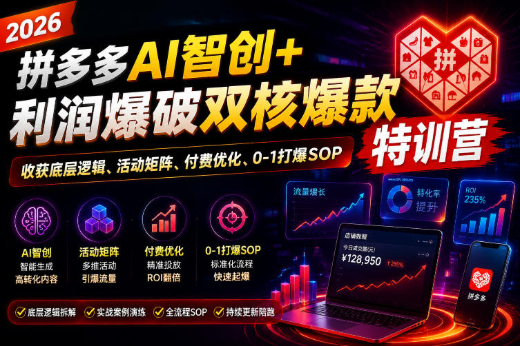 2026拼多多AI智创+利润爆破双核爆款特训营,收获底层逻辑、活动矩阵、付费优化、0-1打爆SOP(更新0810)-凡人轻创