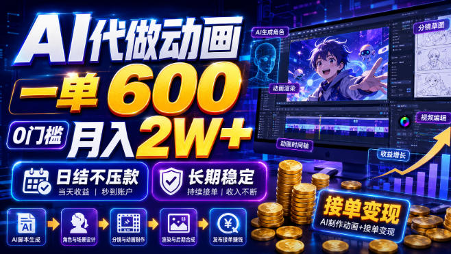 AI代做动画,一单600,0门槛月入2W+,日结不压款,长期稳定【揭秘】-凡人轻创