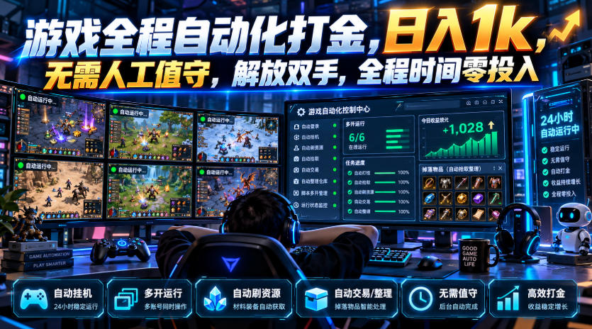 游戏全程自动化打金,日入1k,无需人工值守,解放双手,全程时间零投入【揭秘】-凡人轻创