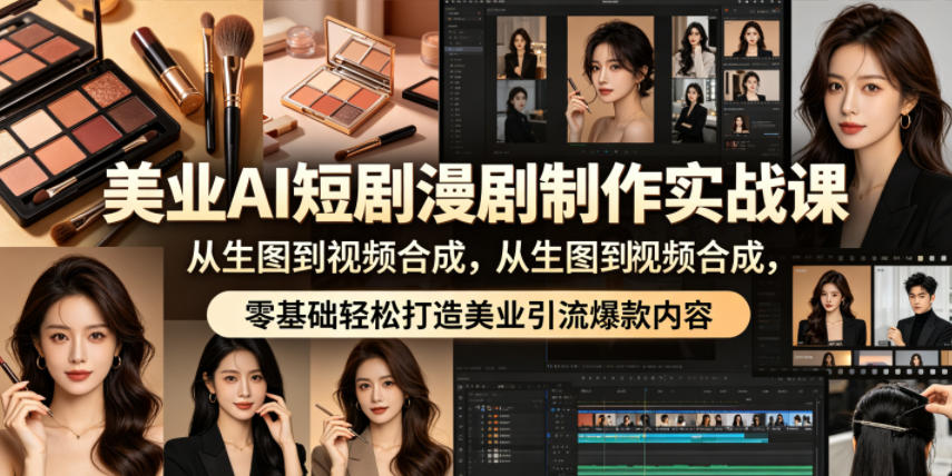 美业AI短剧漫剧制作实战课，从生图到视频合成，零基础轻松打造美业引流爆款内容-凡人轻创