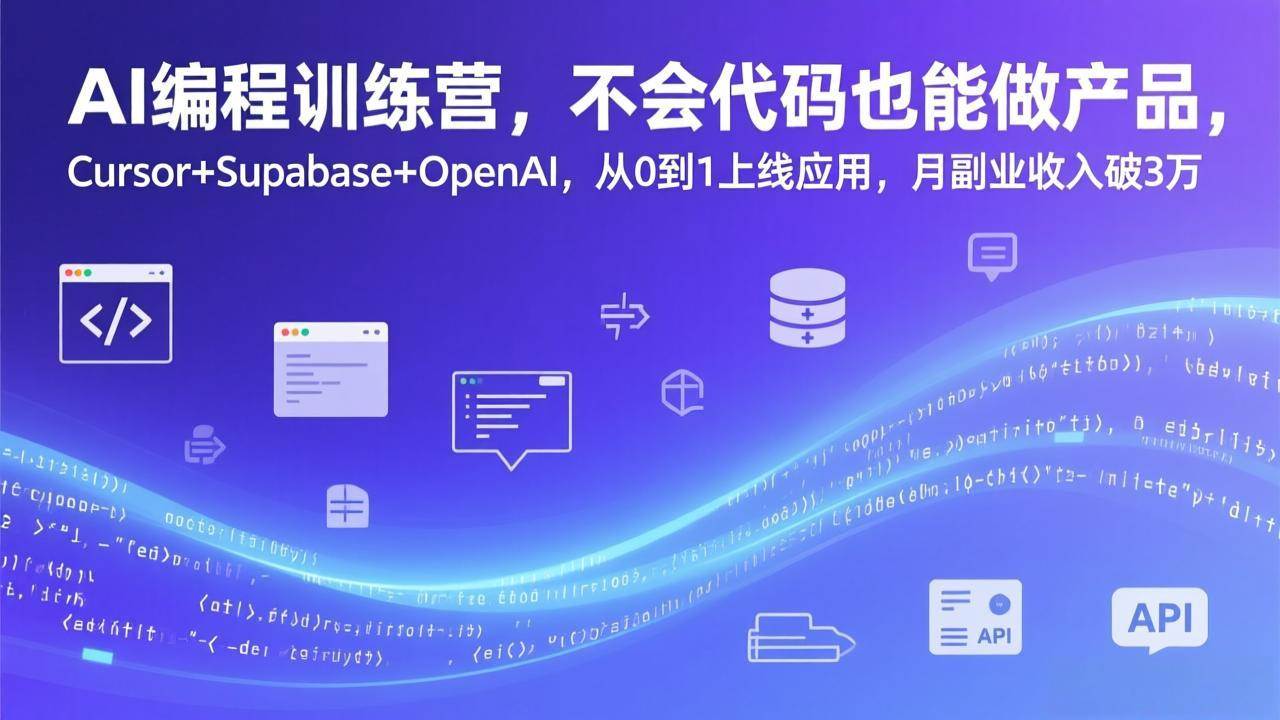 （17388期）AI编程训练营，不会代码也能做产品，Cursor+Supabase+OpenAI，从0到1上线应用，月副业收入破3万-凡人轻创