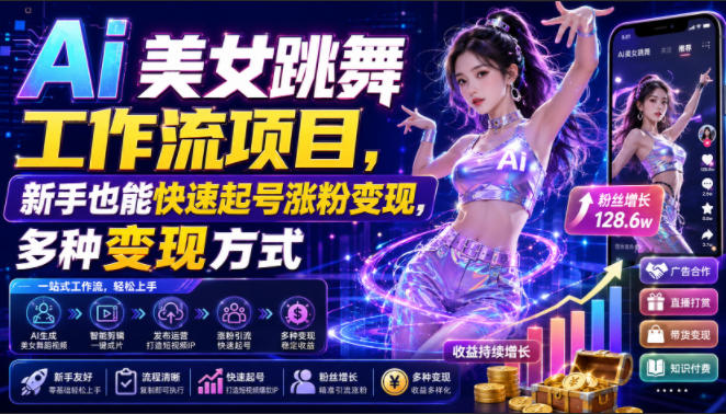 Ai美女跳舞工作流项目，新手也能快速起号涨粉变现，多种变现方式-凡人轻创