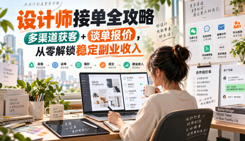 设计师接单全攻略-无水印,多渠道获客+谈单报价,从零解锁稳定副业收入-凡人轻创