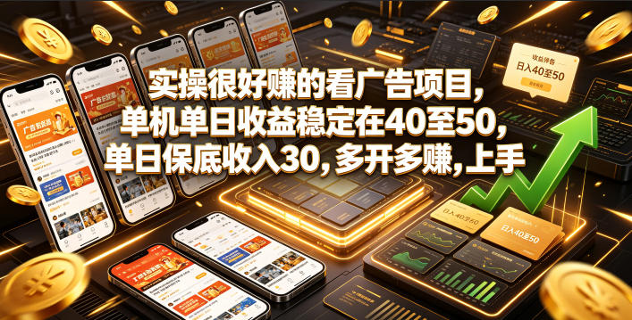 实操很好賺的看广告项目，单机单日收益稳定在40至50，单日保底收入30，多开多賺，上手就能变现【揭秘】-凡人轻创