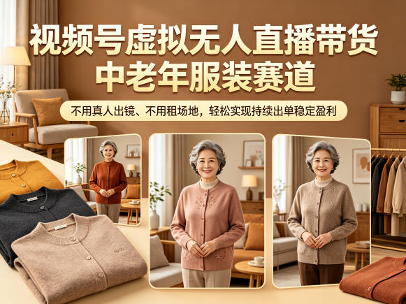 视频号虚拟无人直播带货中老年服装赛道,不用真人出镜、不用租场地,轻松实现持续出单稳定盈利-凡人轻创