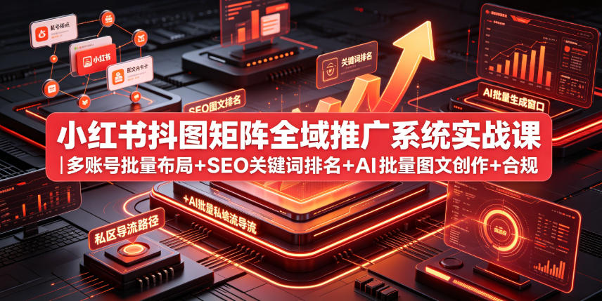 小红书抖图矩阵全域推广系统实战课|多账号批量布局+SEO关键词排名+AI批量图文创作+合规私域导流完整落地教程-凡人轻创