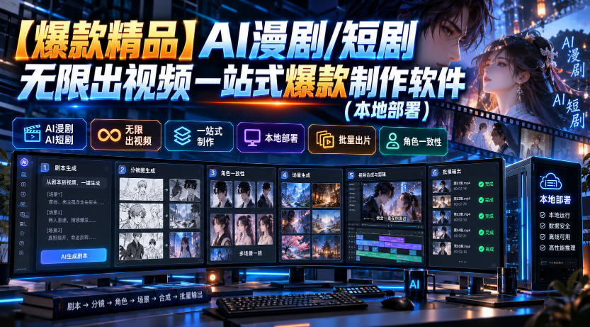 【爆款精品】AI漫剧/短剧无限出视频一站式爆款制作软件(本地部署)-凡人轻创