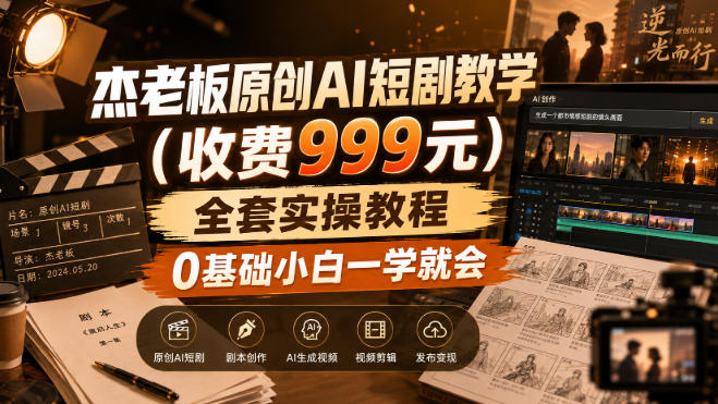 杰老板原创AI短剧教学(收费999元),全套实操教程,0基础小白一学就会,非搬运技术-凡人轻创