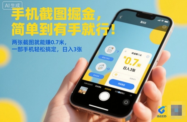 手机截图掘金，简单到有手就行！两张截图就能賺0.7米，一部手机轻松搞定，日入3张【揭秘】-凡人轻创