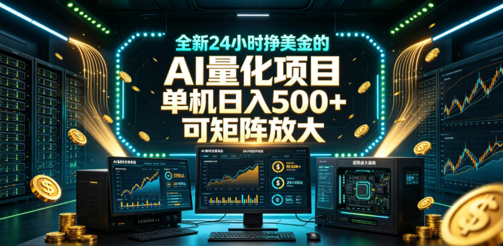 全新24小时挣美金的AI量化项目，单机日入500+，每天见收益，可矩阵放大【揭秘】-凡人轻创