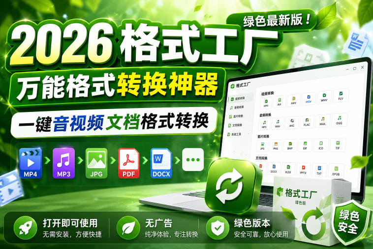 2026格式工厂绿色最新版!万能格式转换神器,一键音视频文档格式转换,打开即可使用,无广告绿色版本-凡人轻创