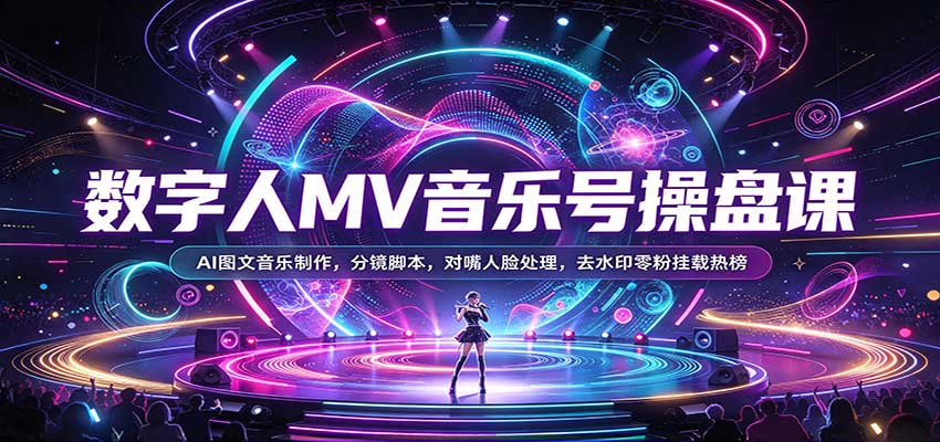 数字人MV音乐号操盘课:AI图文音乐制作,分镜脚本,对嘴人脸处理,去水印零粉挂载热榜-凡人轻创