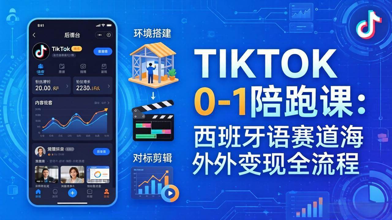 （17908期）TIKTOK 0-1 陪跑课：从环境搭建到刷对标剪辑，西班牙语赛道海外变现全流程-凡人轻创