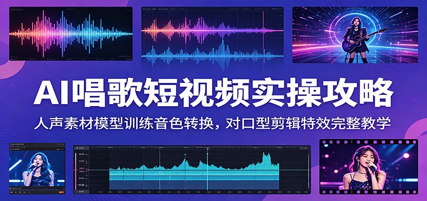 AI唱歌短视频实操攻略：人声素材模型训练音色转换，对口型剪辑特效完整教学-凡人轻创