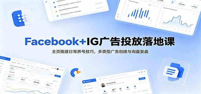 Facebook+IG广告投放落地课：主页搭建日常养号技巧，多类型广告创建与询盘复盘-凡人轻创
