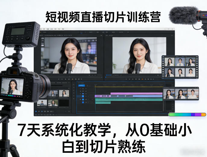 短视频直播切片训练营,7天系统化教学,从0基础小白到切片熟练-凡人轻创