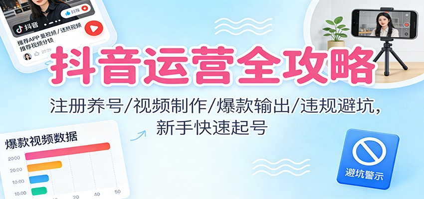 抖音运营全攻略：注册养号/视频制作/爆款输出/违规避坑，新手快速起号-凡人轻创