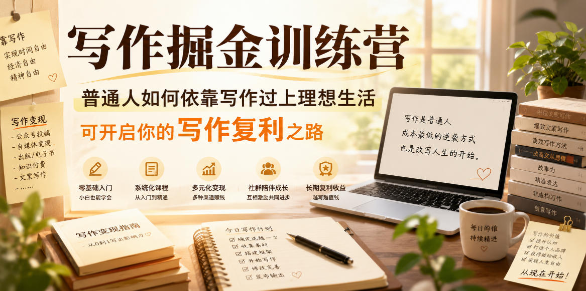 写作掘金训练营，普通人如何依靠写作过上理想生活，可开启你的写作复利之路（更新6月）-凡人轻创