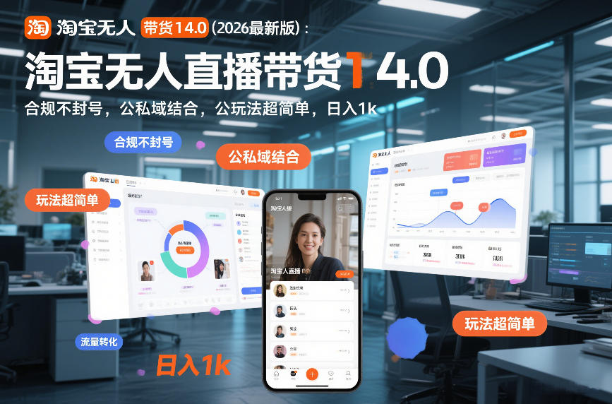 淘宝无人直播带货14.0（2026最新版）：合规不封号，公私域结合，玩法超简单，日入1k+【揭秘】-凡人轻创