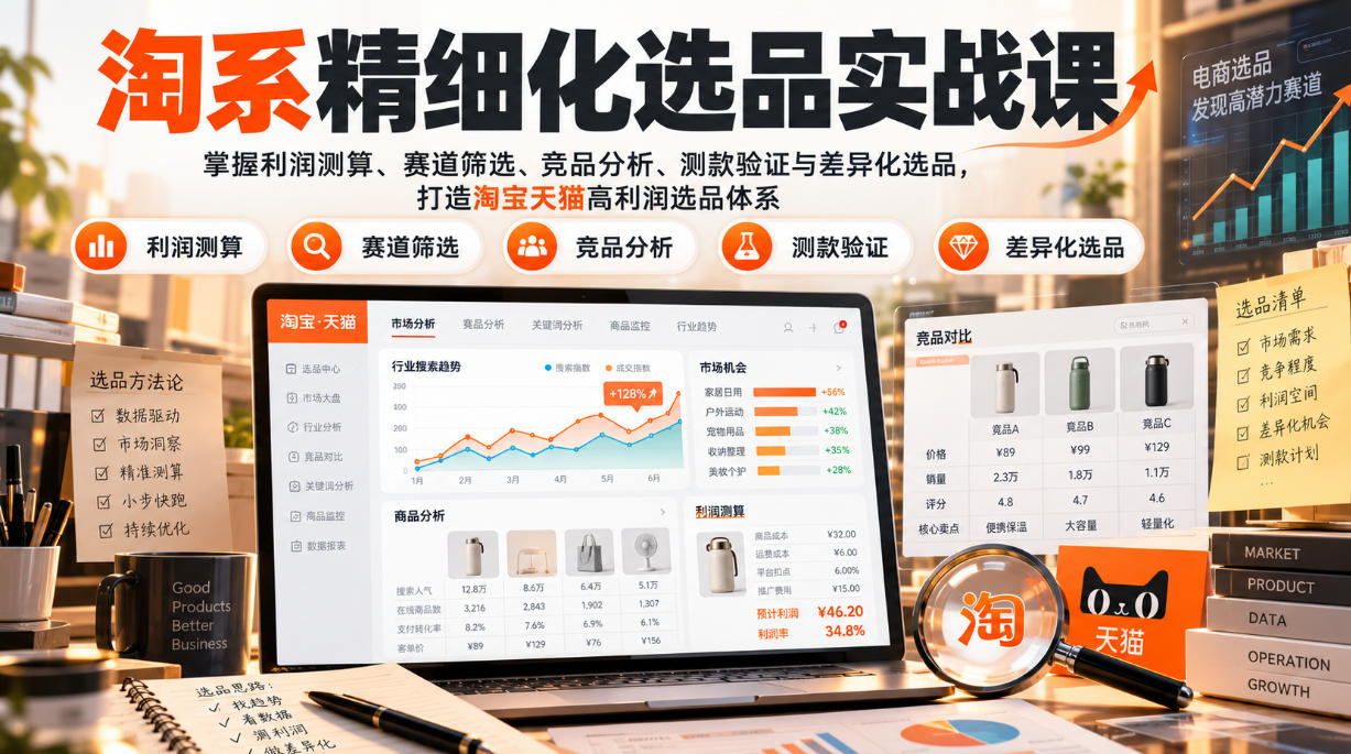淘系精细化选品实战课:掌握利润测算、赛道筛选、竞品分析、测款验证与差异化选品,打造淘宝天猫高利润选品体系 淘系精细化选品实战课:掌握利润测算、赛道筛选、竞品分析、测款验证与差异化选品,打造淘宝天猫高利润选品体系
