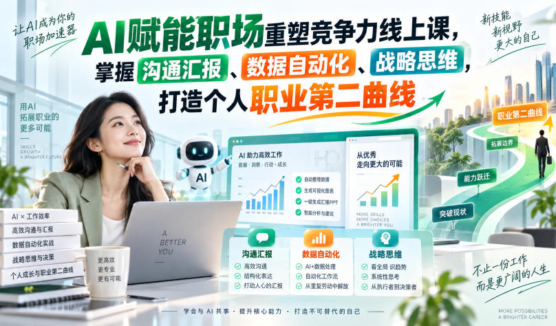 AI赋能职场重塑竞争力线上课,掌握沟通汇报、数据自动化、战略思维,打造个人职业第二曲线-凡人轻创