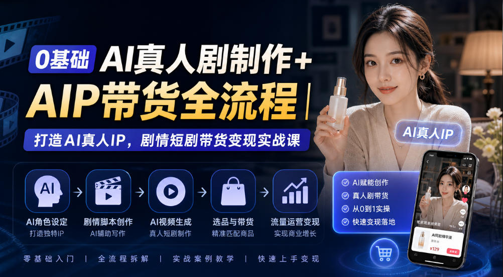 0基础AI真人剧制作+AIP带货全流程｜打造AI真人IP，剧情短剧带货变现实战课-凡人轻创