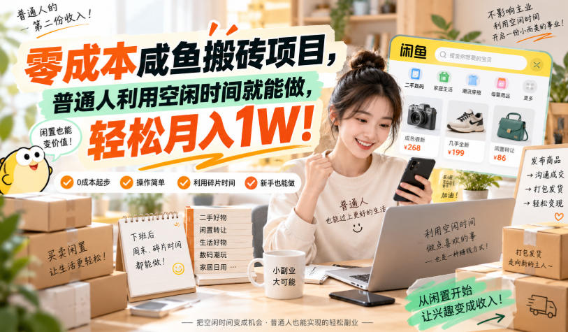 零成本咸鱼搬砖项目，普通人利用空闲时间就能做，轻松月入1W！【揭秘】-凡人轻创