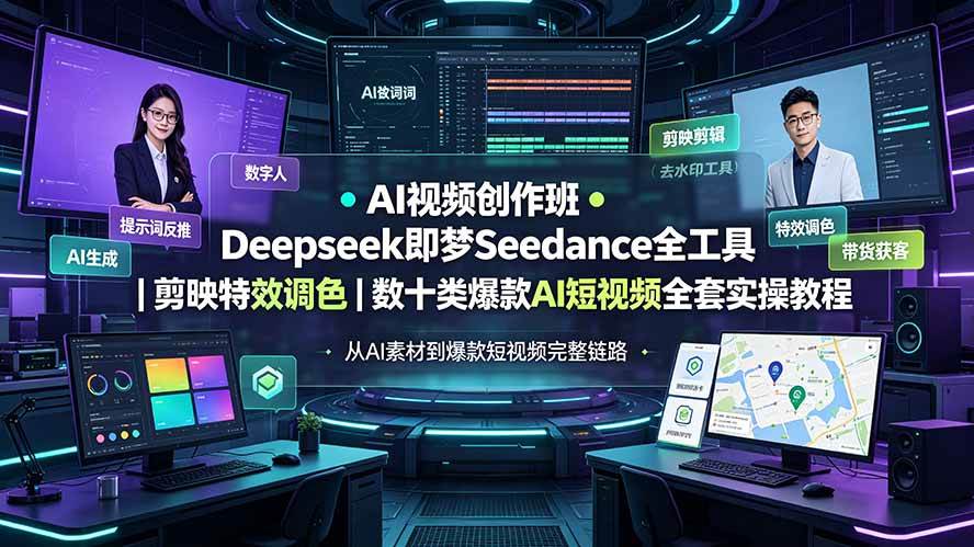 (19454期)AI视频创作班◆Deepseek即梦Seedance全工具|剪映特效调色|数十类爆款AI短视频全套实操教程-凡人轻创