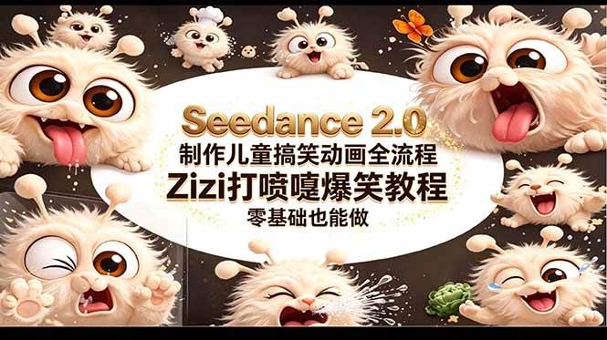 （18211期）Seedance 2.0 制作儿童搞笑动画全流程Zizi打喷嚏爆笑教程｜零基础也能做-凡人轻创