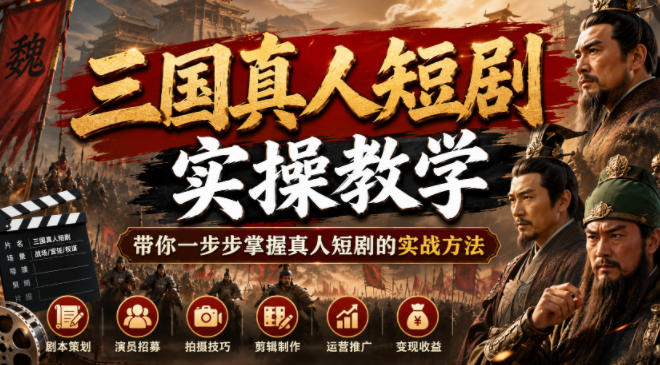 三国真人短剧实操教学,带你一步步掌握真人短剧的实战方法-凡人轻创