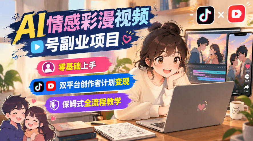 AI情感彩漫视频号副业项目,零基础上手,双平台创作者计划变现,保姆式全流程教学-凡人轻创