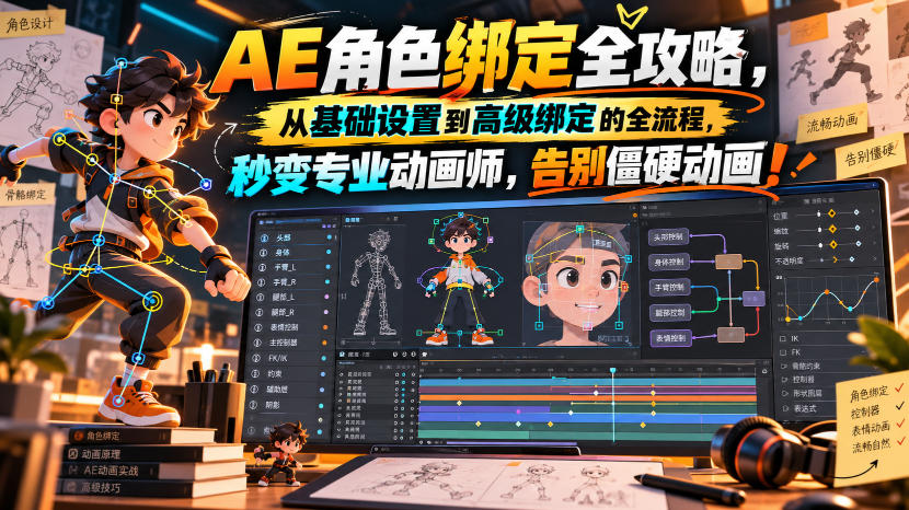 【无水印】AE角色绑定全攻略,从基础设置到高级绑定的全流程,秒变专业动画师,告别僵硬动画!【原创双语字幕】-凡人轻创