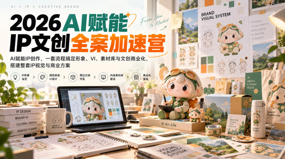 2026AI赋能ip文创全案加速营,AI赋能IP创作,一套流程搞定形象、VI、素材库与文创商业化,搭建整套IP视觉与商业方案-凡人轻创